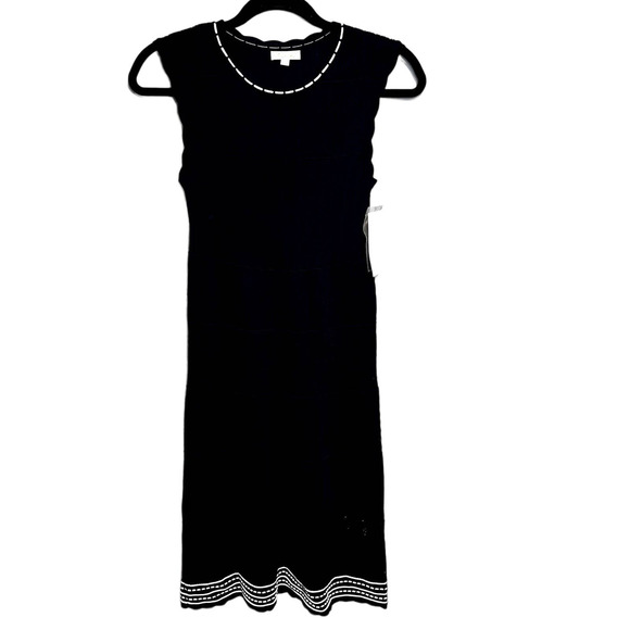 BRAND NEW Shoshanna Open Knit Textured Dress Navy Blue Scallop Hem Sleeveless - Picture 1 of 12